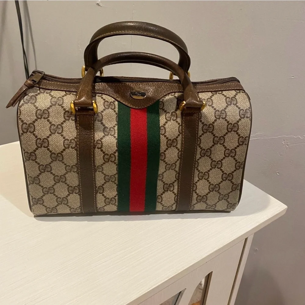 Gucci Brown and Green Satchel Handbag  with Signature Webbing 🌷👜🌷 - Picture 6 of 12